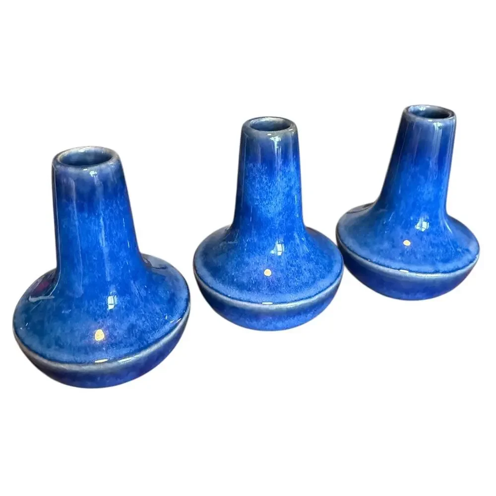 Cobalt Blue Ceramic Taper Candle Holders Set of 3 Modern Pottery Decor